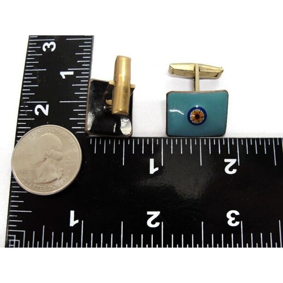 Blue Mosaic Enamel Copper Cufflinks Rectangle Shirt Accessories Wedding Vintage - Picture 7 of 14